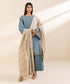 Women's Unstitched Embroidered Greyish Blue Linen Three Piece Suit